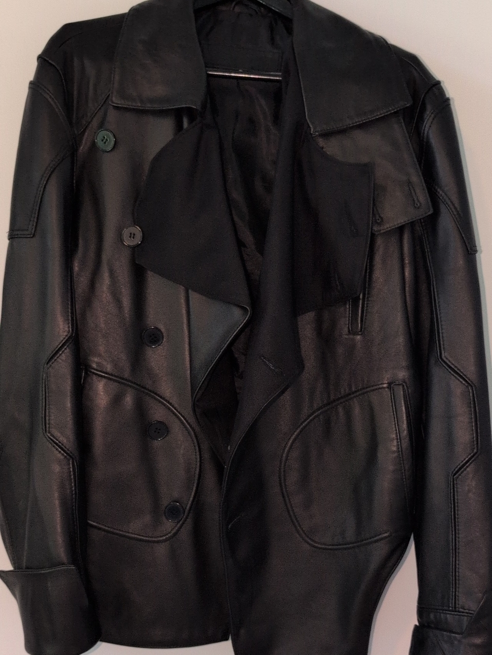 Black Leather Pea Coat